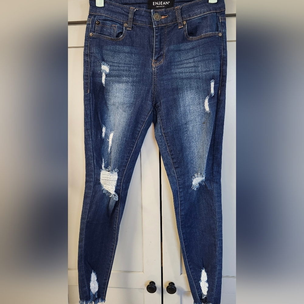 ENJEAN Distressed Mid Rise Skinny Jeans Sz 3
